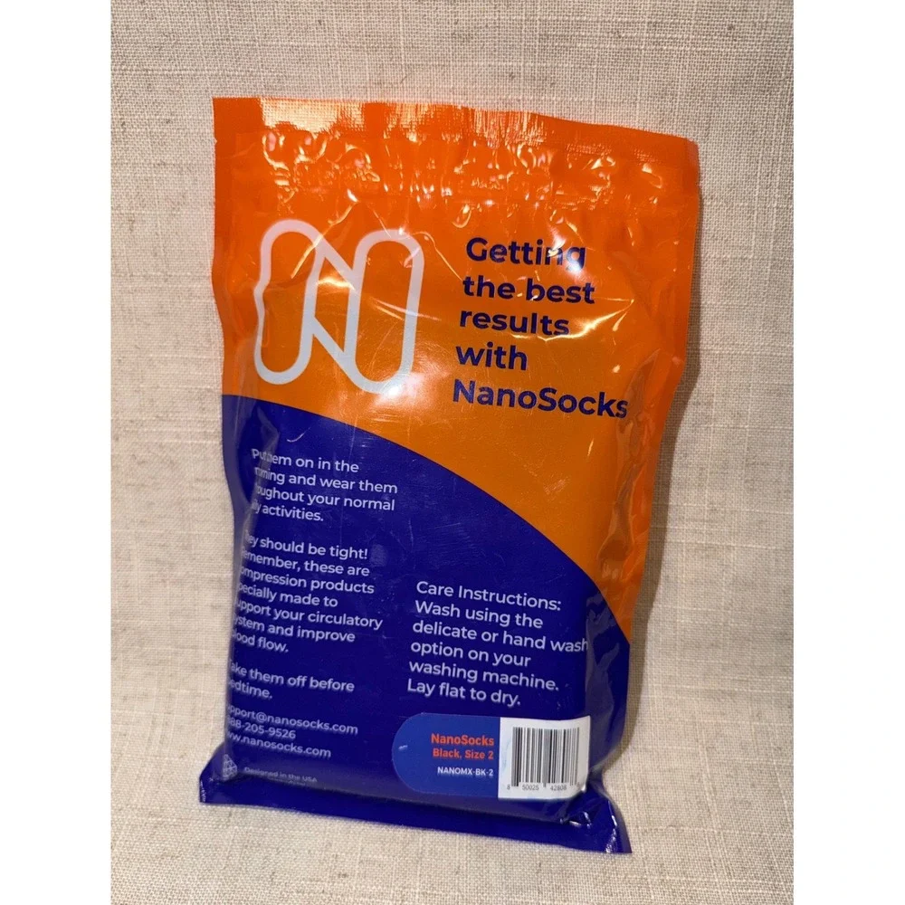 NanoSocks Black Compression Socks Sz 2 3-D Knit Circulatory Support NANOMX-BK-2